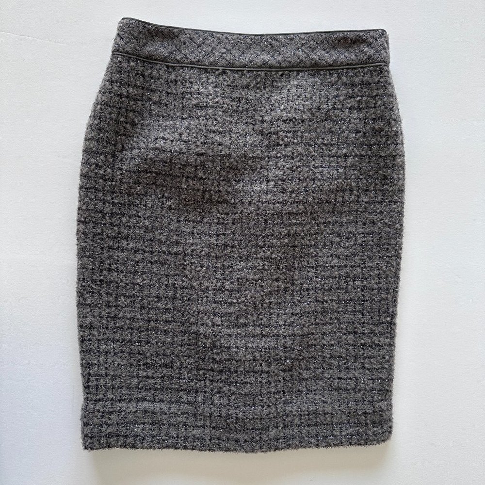 NWT J Crew Putty Metallic Thread Boucle Pencil Skirt w/ Accent Zipper